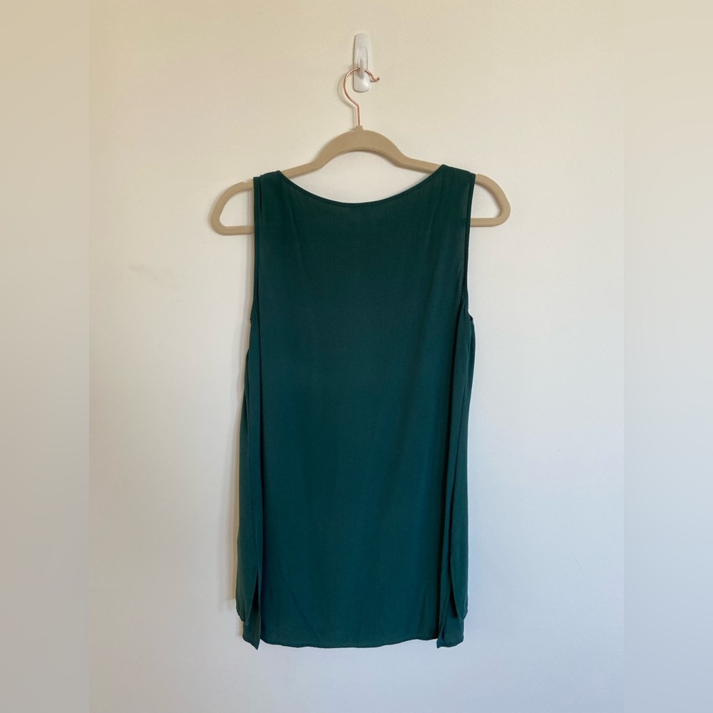 Eileen Fisher Silk Georgette Ballet Neck Tank in Teal Blue/Green, Size XS - Picture 6 of 8